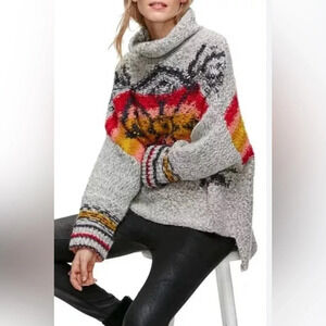 Free People Arctic Blast Pullover Turtleneck Sweater Aztec Gray Size Small
